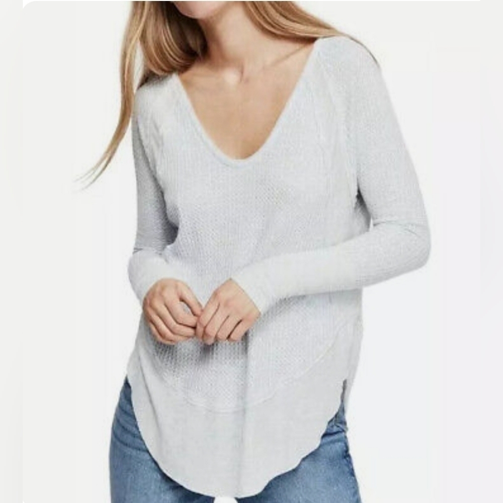 Free People Catalina Thermal Tunic S Gray Waffle V-Neck Slouchy Boho